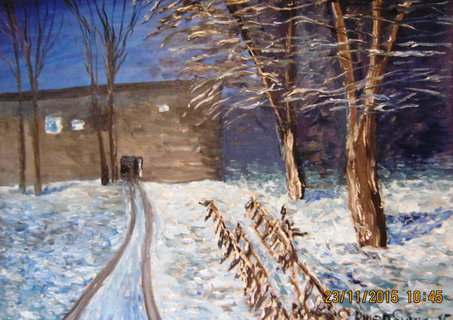 Ночная зимняя дорога. 2015, картон, масло. 70х50 см